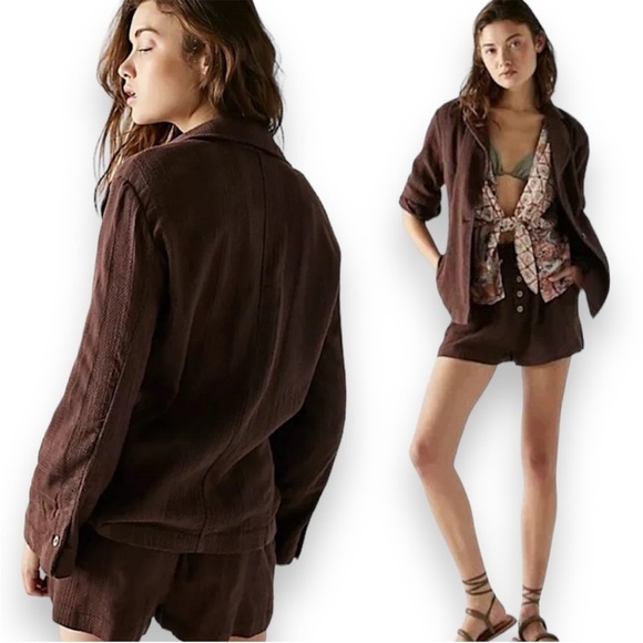 NWT Free People Modern Summer Set In Brown
Linen Blazer & Shorts Set Size Medium - Picture 1 of 15